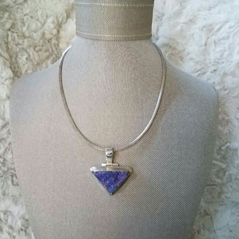 Purple triangle druzy  necklace